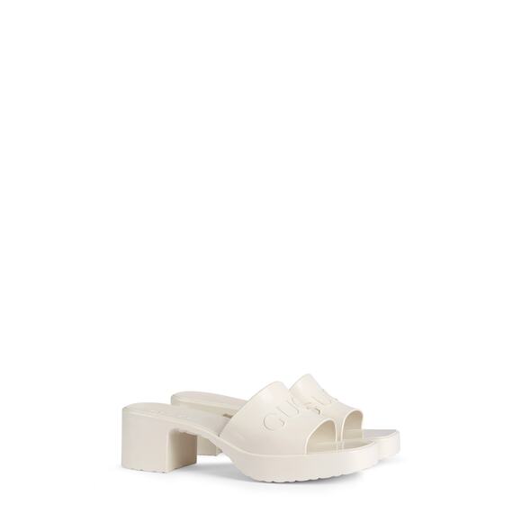 Gucci Rubber Logo Mystic White Rubber Platform Slide Sandal Size 7 - Picture 1 of 6